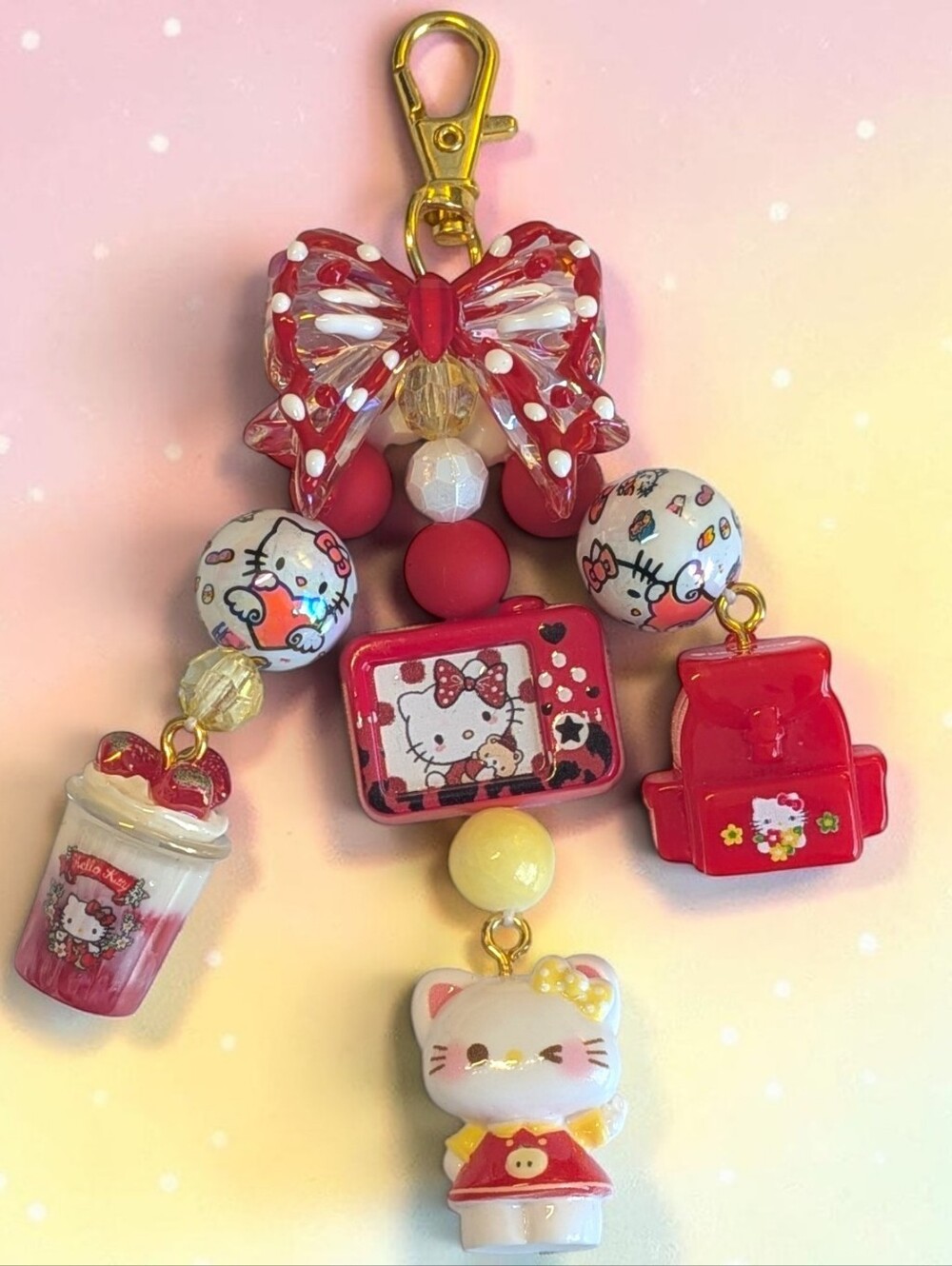 Handmade Hello Kitty Multi String Bag Charm/ Keychain - Picture 1 of 4